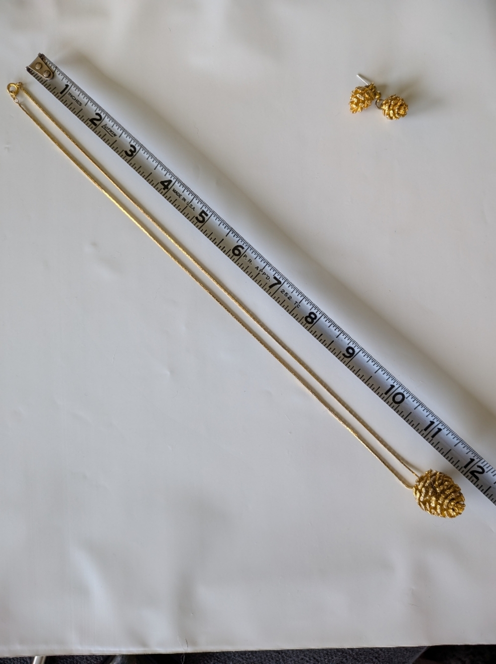 Gold Pinecone Pendant Necklace and Earrings Set - Picture 11 of 13